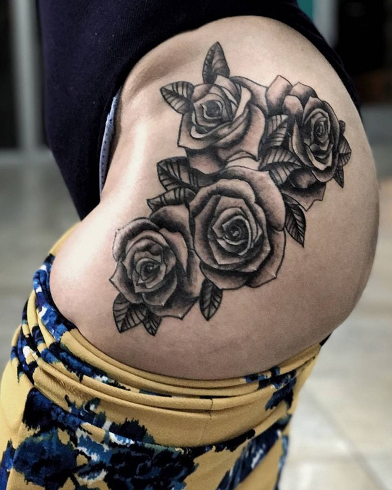 Black And Gray Flower Realism Tattoo By 